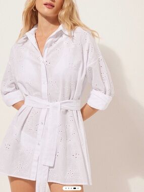 White Broderie Anglaise Shirt Dress with Self Tie